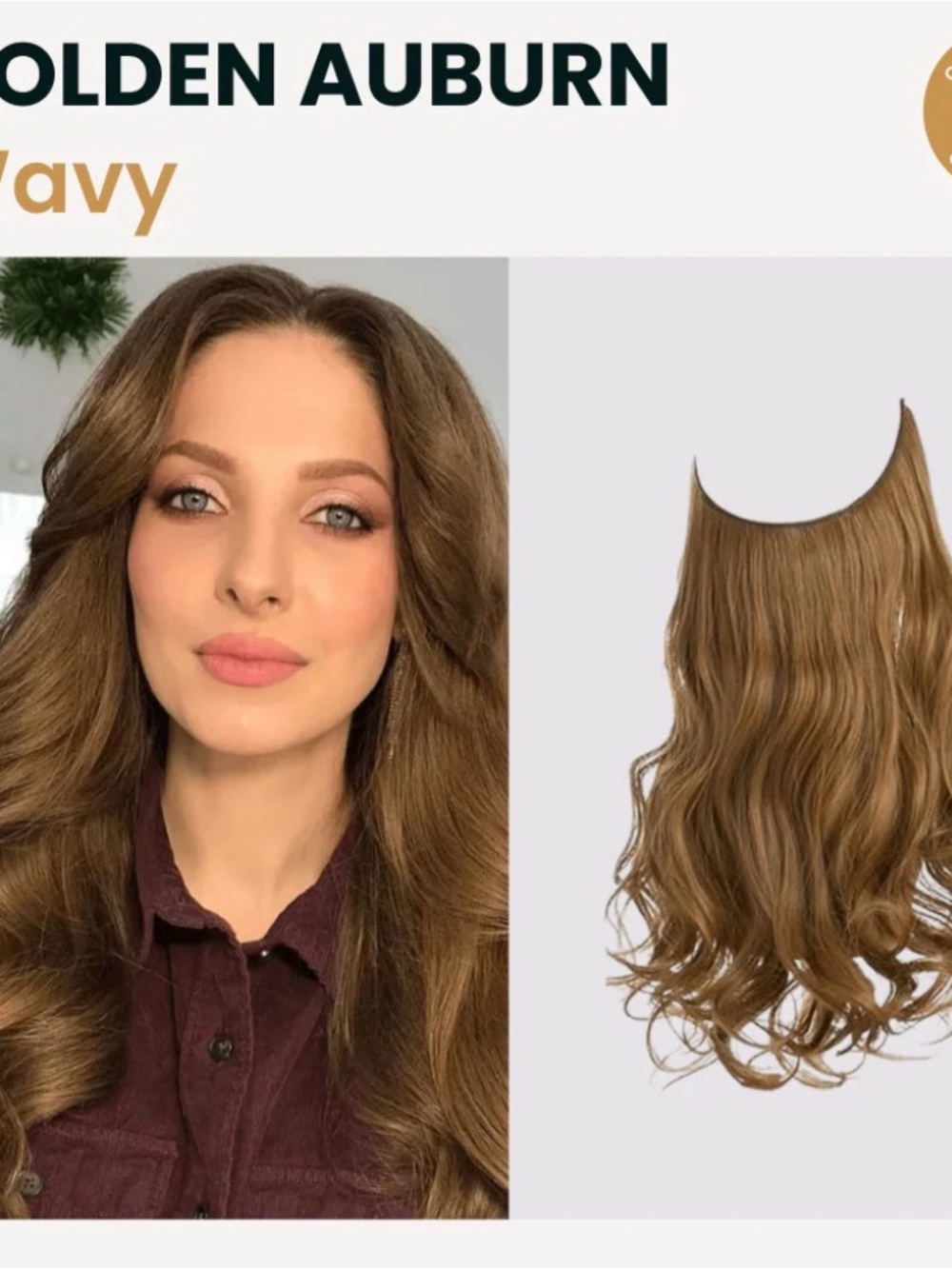 Golden Auburn Wavy Women’s Hairpiece - Halo/Clip-In Extension